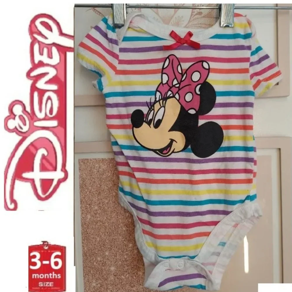 🎁 10/$25 SALE - Minnie Mouse onesie, 3-6 months,  rainbow stripes